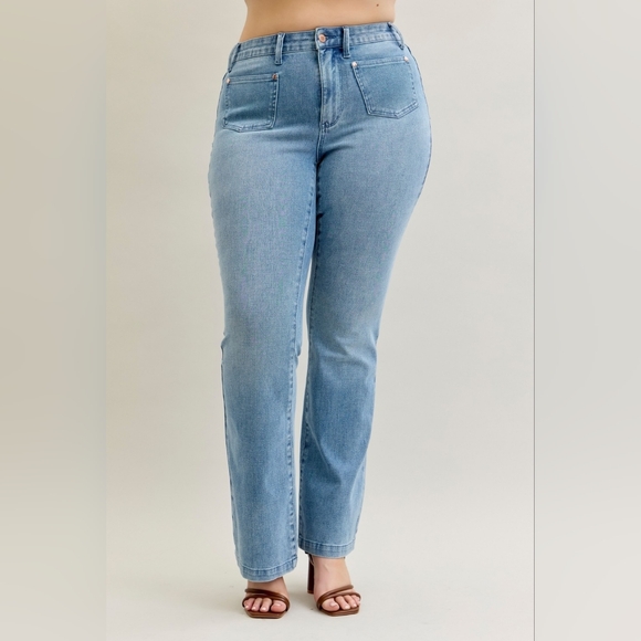 Judy Blue MR Medium Contrast Wash Bootcut Jeans Front Patch Pocket Various NEW - Picture 4 of 16
